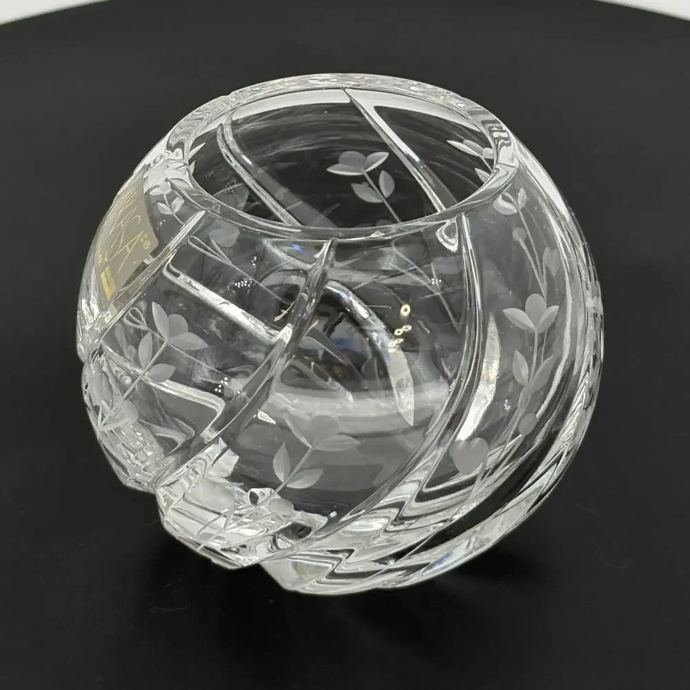 Vintage Mikasa Crystal Rose Bowl Etched Floral Swirl Vase Yugoslavia